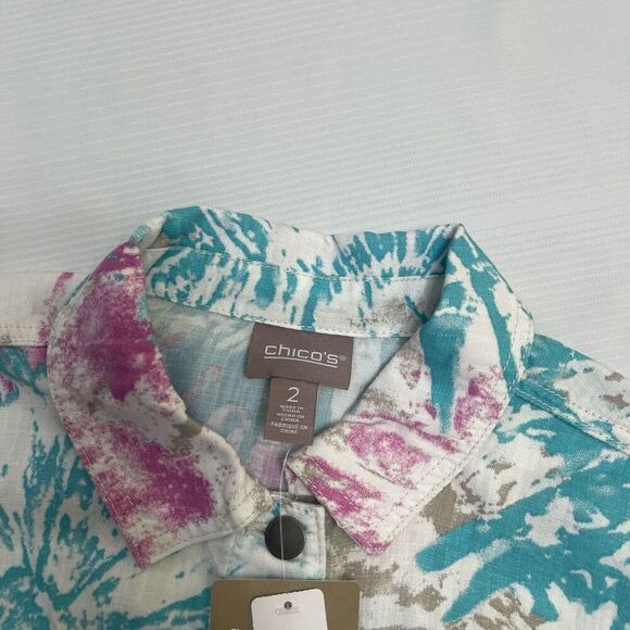 NWT Chico’s Multi Color Tie Dye Trucker Vandal Orchid Jacket Size 2 US Large New - Picture 3 of 8